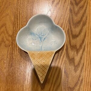 Ice Cream Cone Shaped Ceramic Dish - Blue and Tan